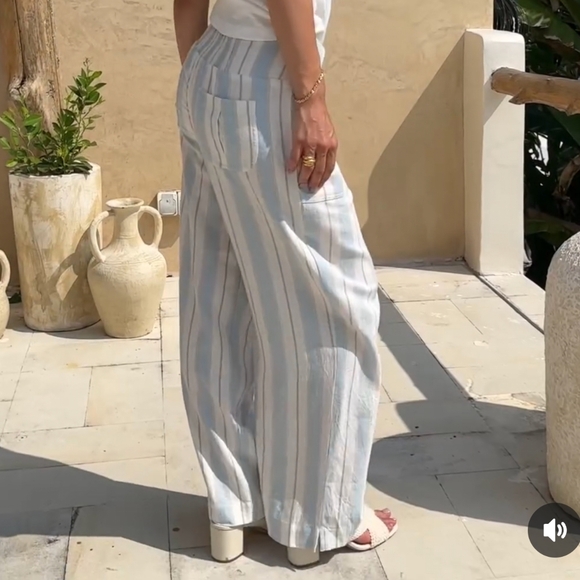 NWT Banana Republic Gap wide leg striped linen beach pants size medium - Picture 16 of 16